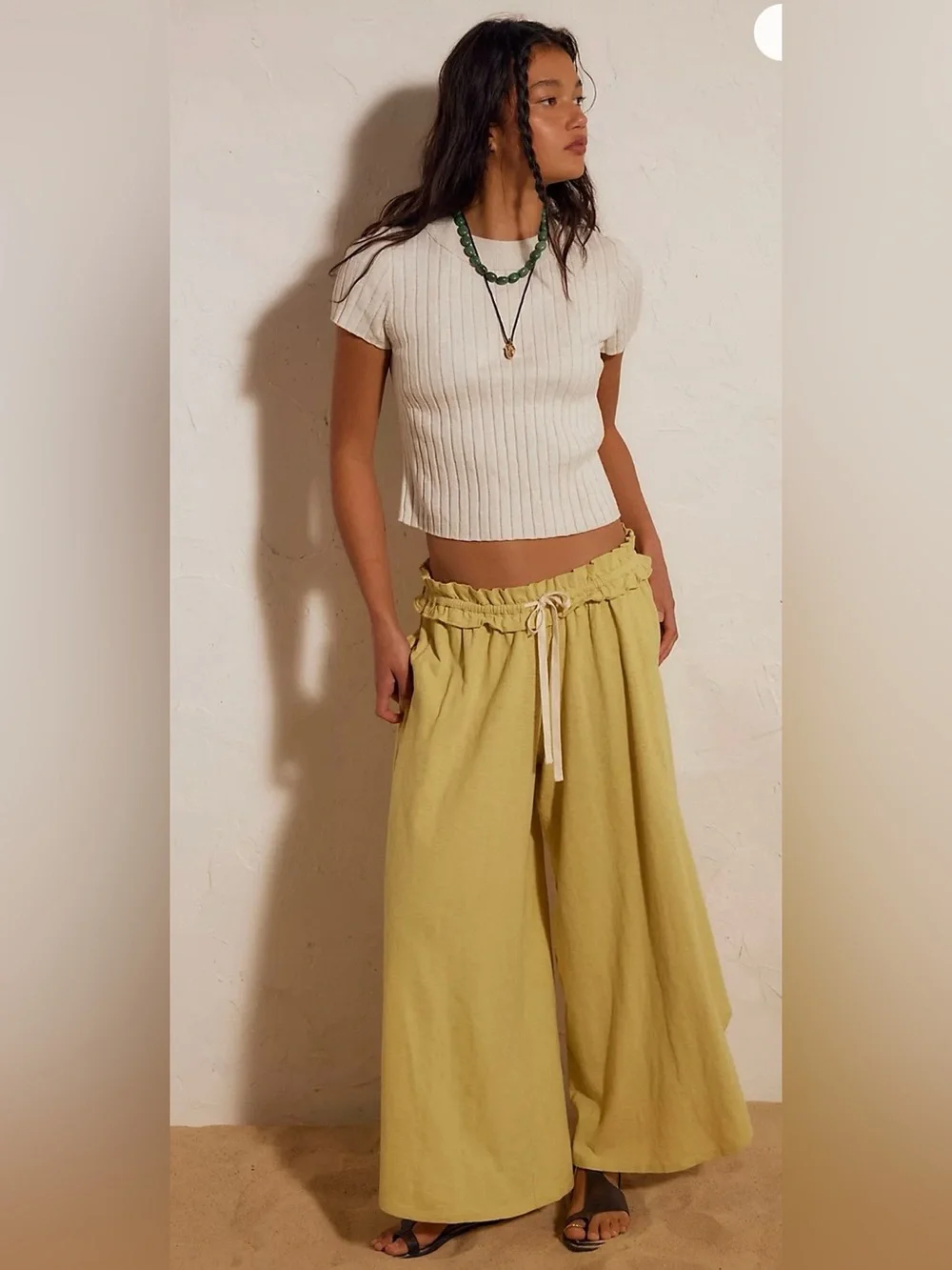 NWT! Free People Elara Cotton Pants Flowy Boho Yellow Jasmine L